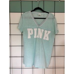 <PINK by VS> CUTE LIGHT BLUE  V-NECK TEE!